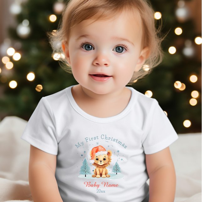 My First Christmas Baby Lion Custom Name Keepsake T-Shirt (Creator Uploaded)