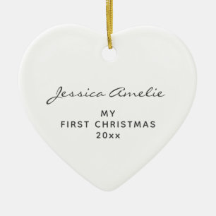My First Christmas Baby Name Script Heart White Ceramic Tree Decoration