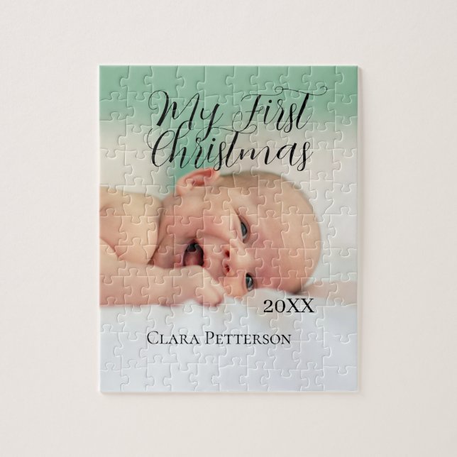 My first Christmas baby photo add name year modern Jigsaw Puzzle (Vertical)