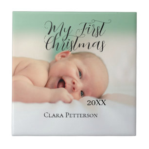 My first Christmas baby photo add name year modern Tile