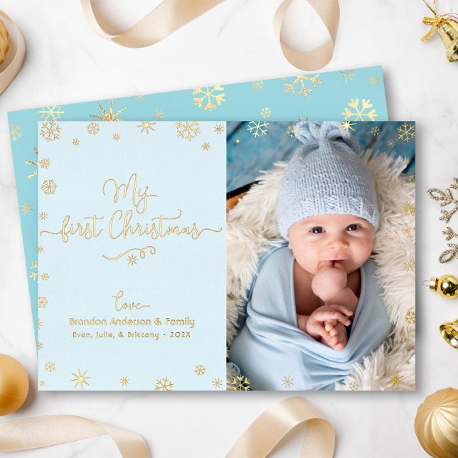My First Christmas Baby Photo Aqua Blue Real Gold (Creator Uploaded)