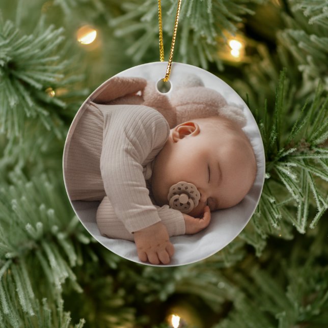 My First Christmas Baby Photo Elegant Script Ceramic Tree Decoration (Tree)