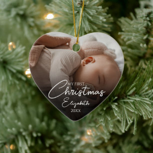 My First Christmas Baby Photo Elegant Script Ceramic Tree Decoration