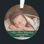 My First Christmas Baby Photo Green Ornament<br><div class="desc">My First Christmas Baby Photo Green Ornament with Snowflakes back.</div>