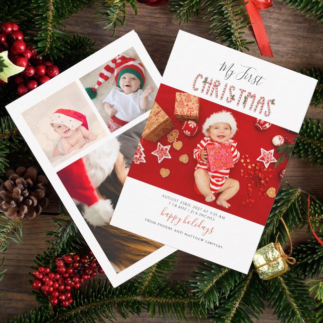 My First Christmas Baby Photo Holiday Card (Baby First Christmas Photo Collage Announcement Card)