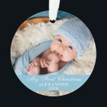 My First Christmas Baby Photo Light Blue Ornament<br><div class="desc">My First Christmas Baby Photo Blue Ornament with Snowflakes back.</div>
