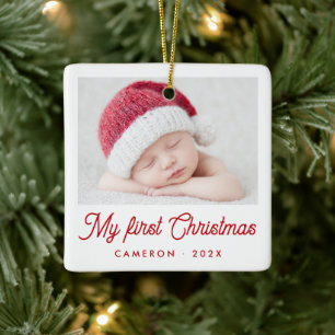 My first Christmas baby photo name year Ceramic Ornament