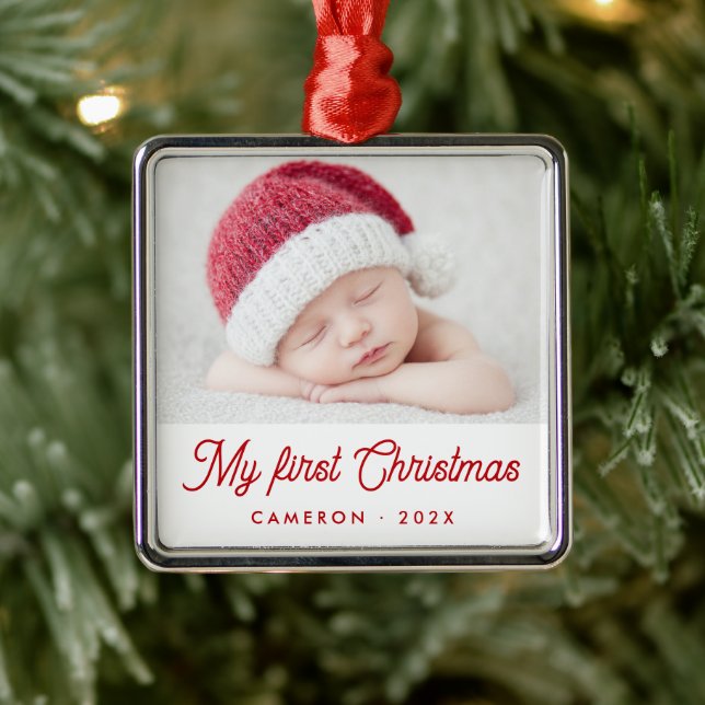 My first Christmas baby photo name year Metal Tree Decoration (Tree)