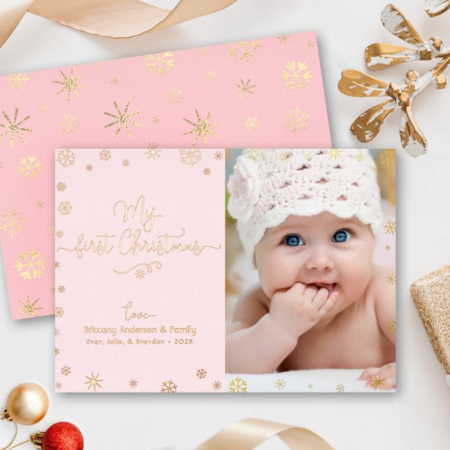 My First Christmas Baby Photo Pink Chic Real Gold  (Creator Uploaded)