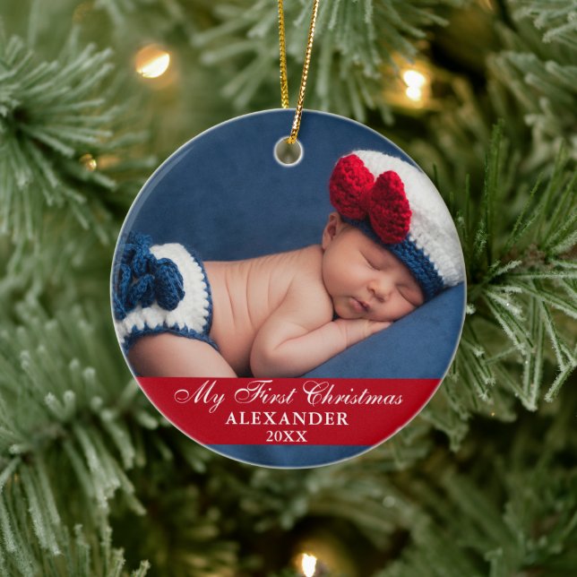 My First Christmas Baby Photo Red Ceramic Tree Decoration (Tree)