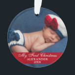 My First Christmas Baby Photo Red Ornament<br><div class="desc">My First Christmas Baby Photo Red Ornament with Snowflakes back.</div>