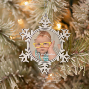 My first christmas baby photo snowflake pewter christmas ornament