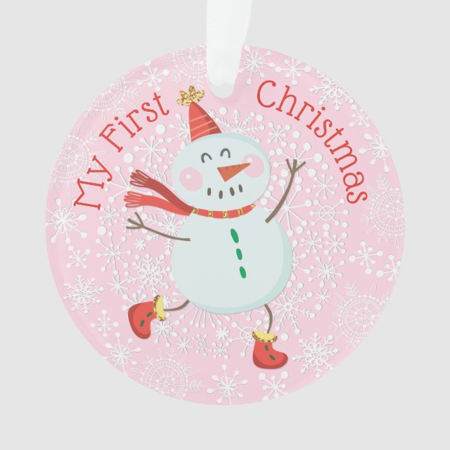 My First Christmas Baby Photo Snowman Snowflakes Ornament (Front)