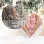 My First Christmas Baby Photos Script Name Ornament<br><div class="desc">Personalise with your 2 favourite baby photos,  name and date to create a unique memory and gift for a first Christmas. A lovely keepsake to celebrate your new arrival! Designed by Thisisnotme©</div>