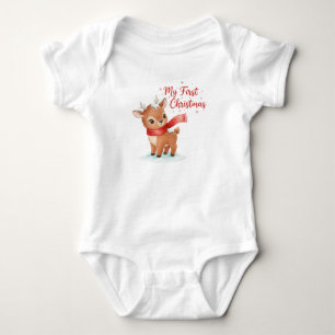 My First Christmas Baby Reindeer Holiday Bodysuit