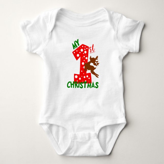 My First Christmas baby reindeer unisex Bodysuit (Front)