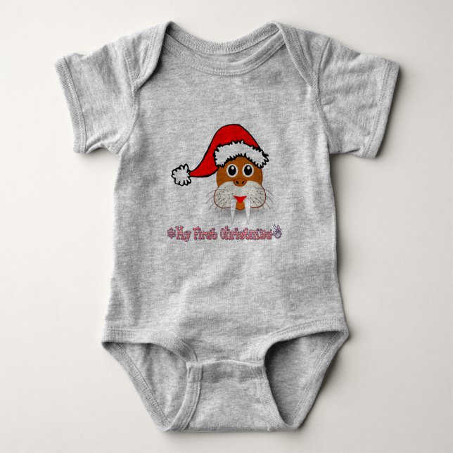 My First Christmas Baby Walrus Bodysuit (Front)