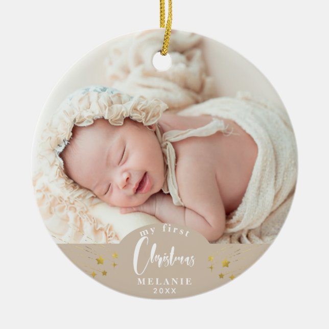 My First Christmas Baby's Keepsake Photo Ceramic Tree Decoration (Front)