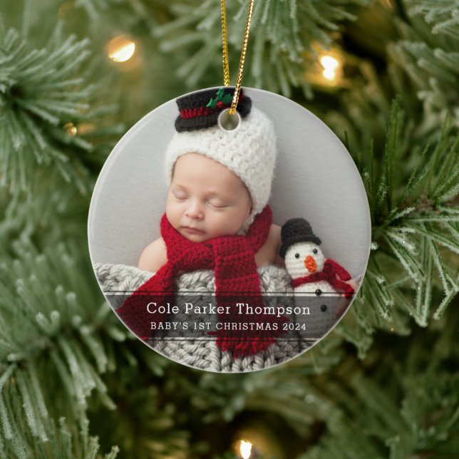 My First Christmas Black Stripe Custom Baby Photo Ceramic Tree Decoration (Tree)