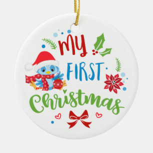 My First Christmas Blue Bird custom photo / year Ceramic Tree Decoration