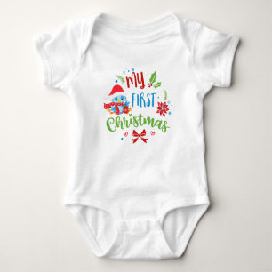 My First Christmas Blue Bird in Santa Hat Baby Bodysuit