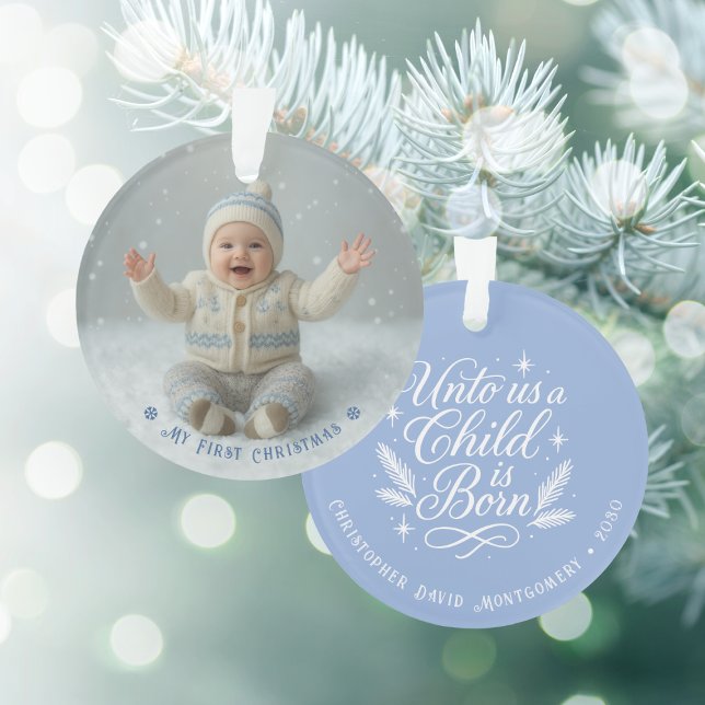 My First Christmas Blue Personalized Photo Ornament (My First Christmas Blue Personalized Photo Ornament (front and back))