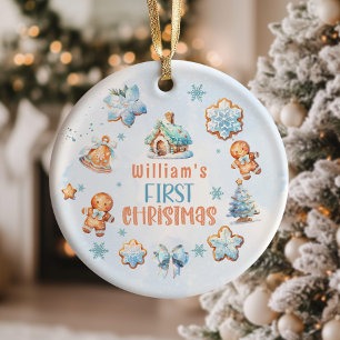 My first Christmas Boy Cookie blue snowflake Ceramic Tree Decoration