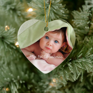 My First Christmas Bright Pink Dots Photo Ornament