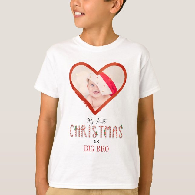 My First Christmas Brother Love Heart Baby Photo T-Shirt (Front)