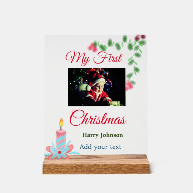 My first Christmas candle add baby photo name leav Acrylic Sign (Front)