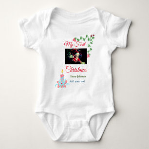 My first Christmas candle add baby photo name leav Baby Bodysuit