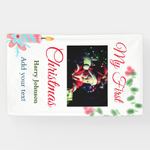 My first Christmas candle add baby photo name leav Banner