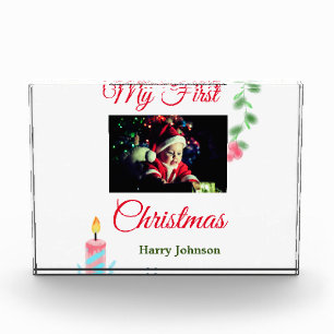 My first Christmas candle add baby photo name leav Block