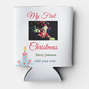 My first Christmas candle add baby photo name leav Can Cooler