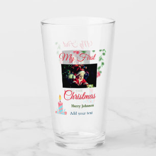 My first Christmas candle add baby photo name leav Glass