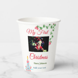 My first Christmas candle add baby photo name leav Paper Cups