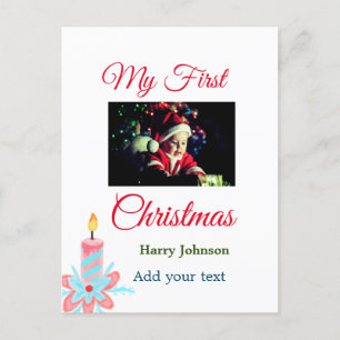 My first Christmas candle add baby photo name leav Postcard