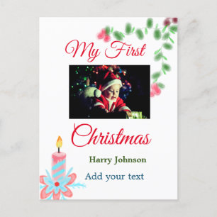 My first Christmas candle add baby photo name leav Postcard
