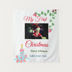 My first Christmas candle add baby photo name leav Tapestry