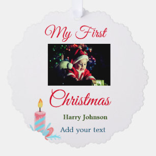 My first Christmas candle add baby photo name leav Tree Decoration Card