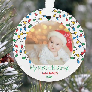 My First Christmas Christmas Lights Baby Photo Ornament