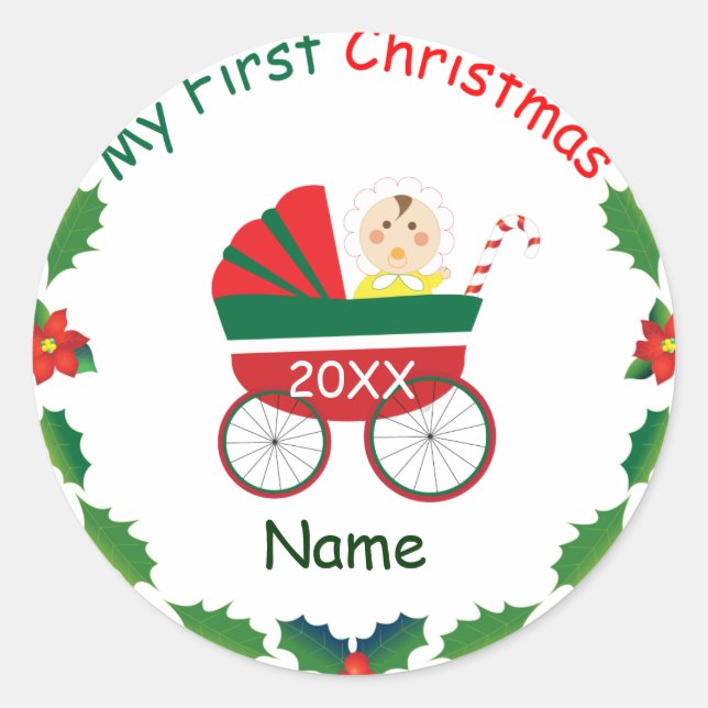 My First Christmas Classic Round Sticker (Front)