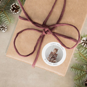 My First Christmas Custom Baby Photo Gift Classic Round Sticker