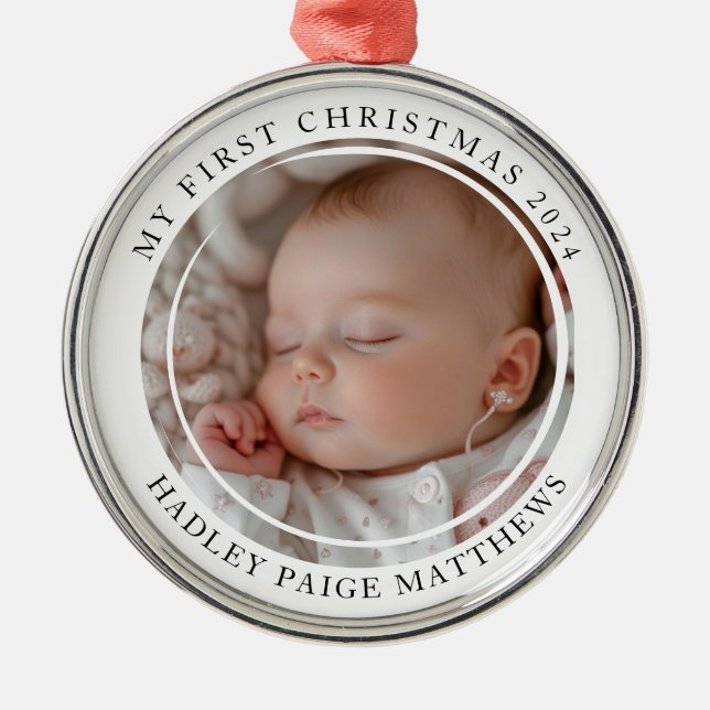 My first Christmas Custom Baby Photo Metal Tree Decoration (Front)