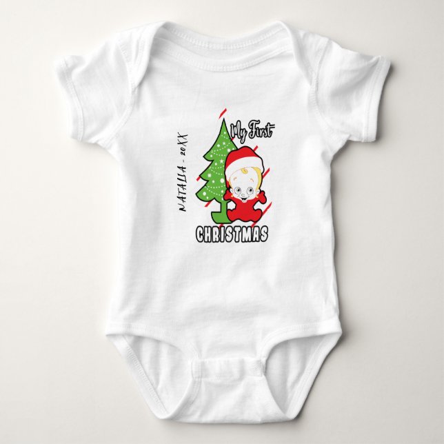 My First Christmas Custom Name Baby Bodysuit (Front)