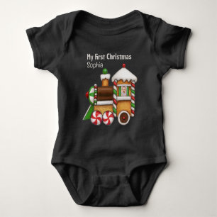 My first Christmas custom name cute train  Baby Bodysuit