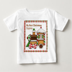 My first Christmas custom name cute train Baby T-Shirt