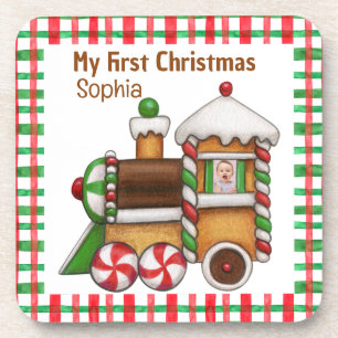 My first Christmas custom name cute train Coaster