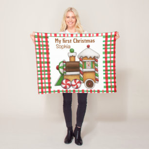 My first Christmas custom name cute train Fleece Blanket