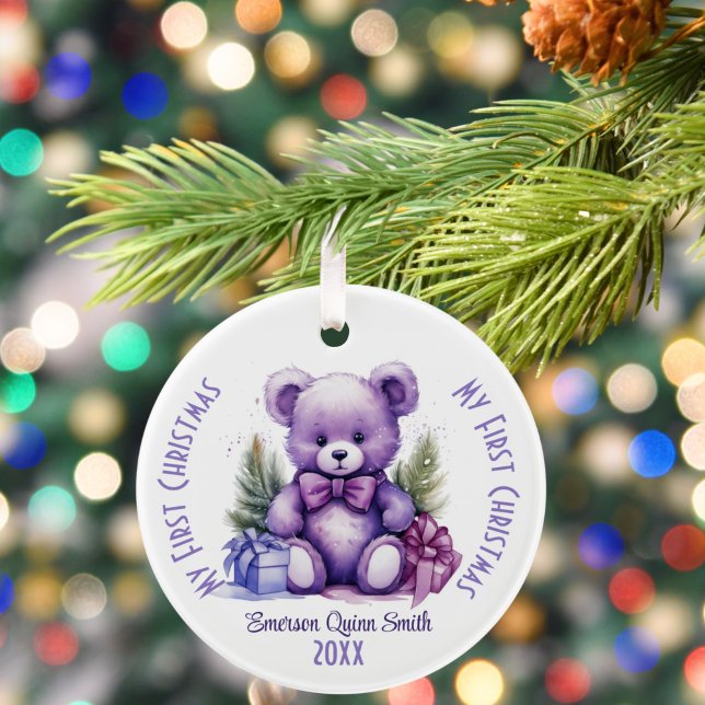 My First Christmas Custom Name Purple Bear Ceramic Tree Decoration (Creator Uploaded)